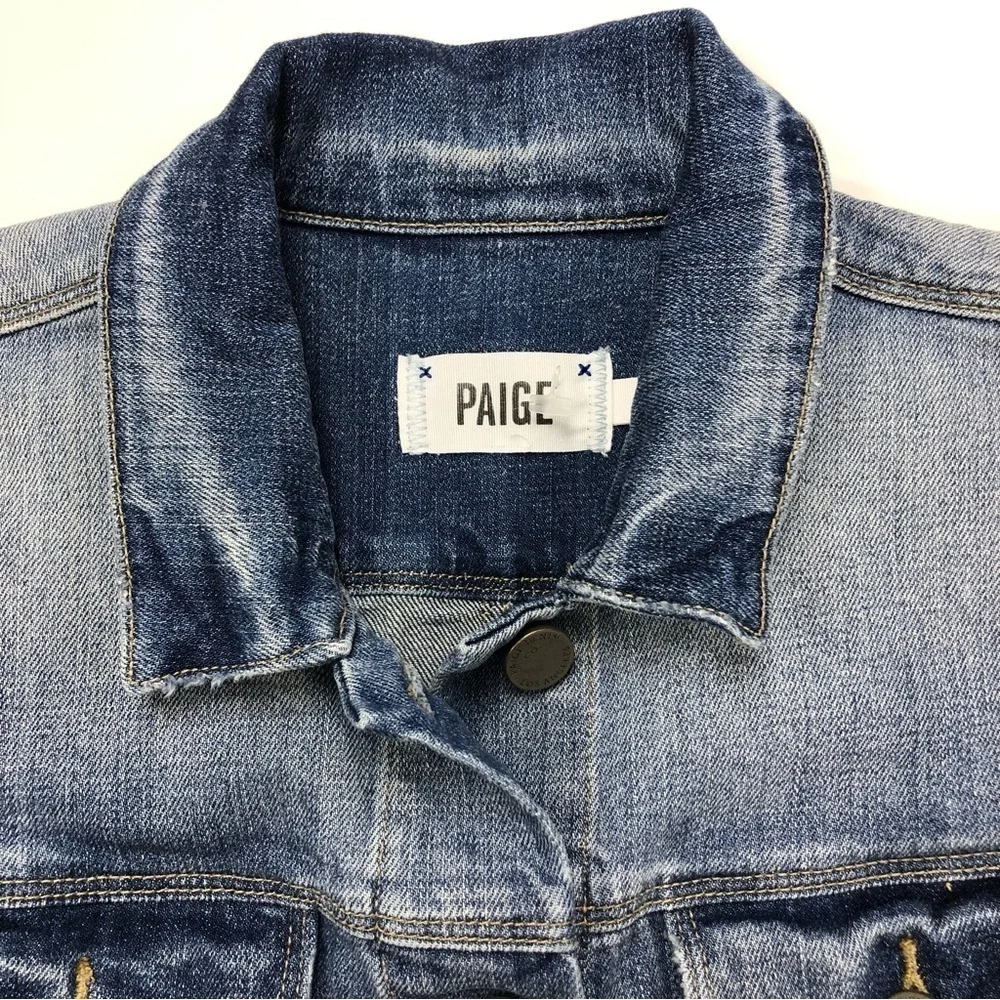 Paige Vermont medium wash denim jean jacket Medium lightly distressed - Picture 9 of 14
